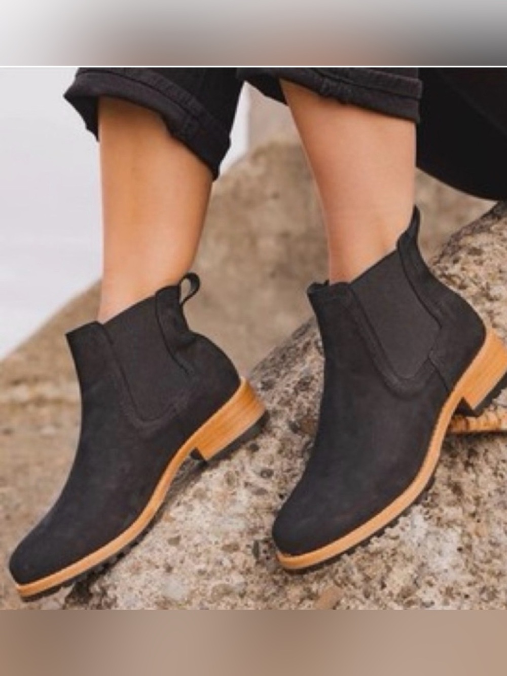 Patina Portland Leather Women's Black Chelsea Ankle Boots with Brown Sole Size 8